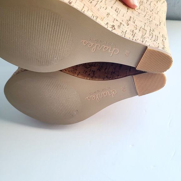 Charles David Genuine Suede Leather Open Toe Wedge Womens 9M Cork NWOB - Picture 4 of 4